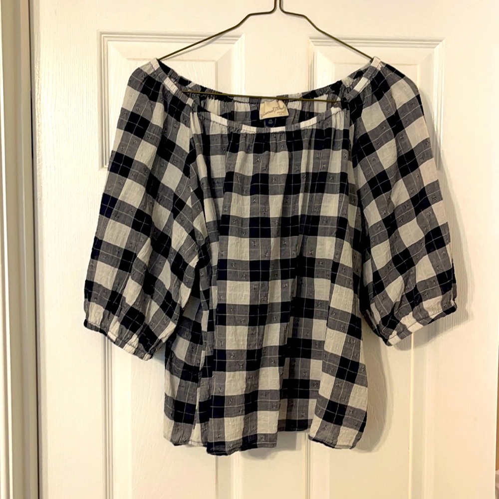 Checked Off shoulder shirt